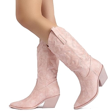 Stylish Cowgirl Boots Embroidered Stitching Chunky Heel