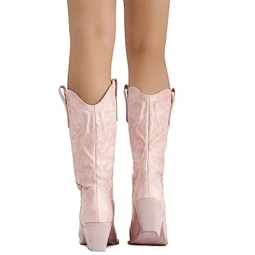 Stylish Cowgirl Boots Embroidered Stitching Chunky Heel