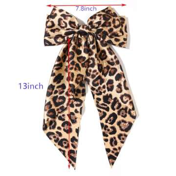 Hair Bows for Women Big Bow Hair Clips with Long Tail Hair Ribbon Satin Leopard Hair Bow Barrette for Women and Girls Ponytail Hair Accessories, Pack of 1 (Camel)