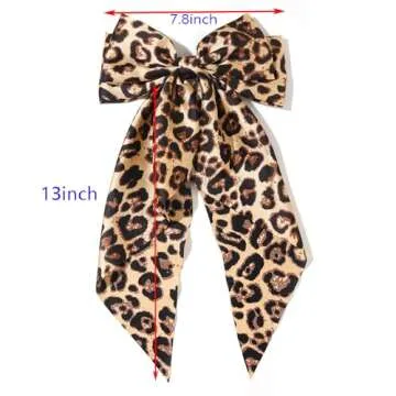 Hair Bows for Women Big Bow Hair Clips with Long Tail Hair Ribbon Satin Leopard Hair Bow Barrette for Women and Girls Ponytail Hair Accessories, Pack of 1 (Camel)
