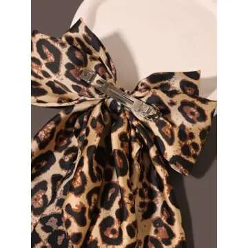Hair Bows for Women Big Bow Hair Clips with Long Tail Hair Ribbon Satin Leopard Hair Bow Barrette for Women and Girls Ponytail Hair Accessories, Pack of 1 (Camel)