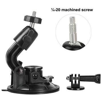 Suction Cup Car Mount Stand Tripod Adapter with Safety Tether Outdoor Indoor for Gopro Hero Session 9 8 7 6 5 4 3+ 3 2 1,DJI OSMO Action, Action Compact Camera