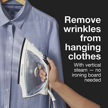 Proctor Silex Steam Iron for Clothes & Vertical Handheld Garment Steamer with Nonstick Soleplate, 1200 Watts, Adjustable Spray and Blast Settings, Auto Shutoff, White and Grey (17150PS)