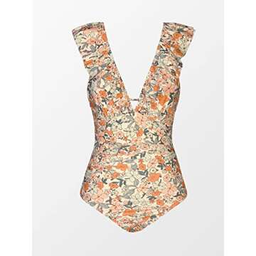 CUPSHE One Piece Swimsuit for Women Deep V Neck Ruffle Tummy Control Back Tie Floral Print Bathing Suits