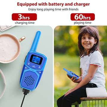 Utooby Walkie Talkies for Kids, Walkie-Talkie Long Range Rechargeable 22 Channel Walky Talky with Lanyard, Girls and Boys Toy for Indoor, Camping, Hiking(Blue Pink Orange)