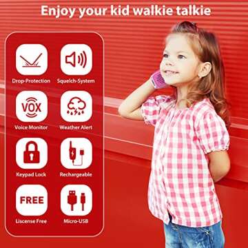 Utooby Walkie Talkies for Kids, Walkie-Talkie Long Range Rechargeable 22 Channel Walky Talky with Lanyard, Girls and Boys Toy for Indoor, Camping, Hiking(Blue Pink Orange)