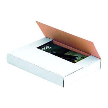 Boxes Fast BFM10101 Corrugated Cardboard Easy-Fold Mailers, 10 1/4 x 10 1/4 x 1 Inches, Fold Over Mailers, Adjustable Die-Cut Shipping Boxes, Multi-Depth, Medium White Mailing Boxes (Pack of 50)