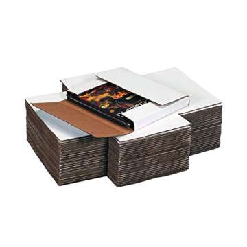 Boxes Fast BFM10101 Corrugated Cardboard Easy-Fold Mailers, 10 1/4 x 10 1/4 x 1 Inches, Fold Over Mailers, Adjustable Die-Cut Shipping Boxes, Multi-Depth, Medium White Mailing Boxes (Pack of 50)