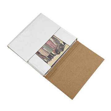 Boxes Fast BFM10101 Corrugated Cardboard Easy-Fold Mailers, 10 1/4 x 10 1/4 x 1 Inches, Fold Over Mailers, Adjustable Die-Cut Shipping Boxes, Multi-Depth, Medium White Mailing Boxes (Pack of 50)