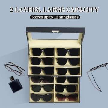 AUTOARK Leather 12 Piece Eyeglasses Storage and Sunglass Glasses Display Drawer Lockable Case Organizer,Black,AW-023