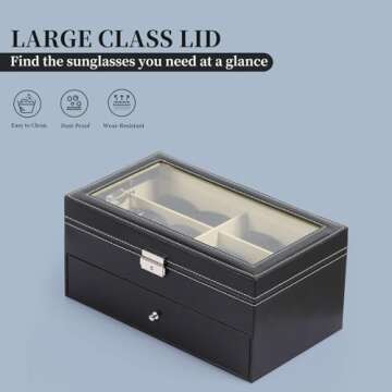 AUTOARK Leather 12 Piece Eyeglasses Storage and Sunglass Glasses Display Drawer Lockable Case Organizer,Black,AW-023