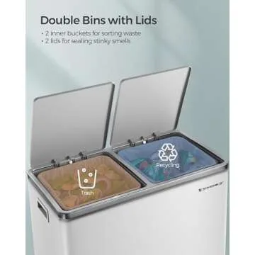 SONGMICS 2x8 Gallon Dual Trash Can for Kitchen