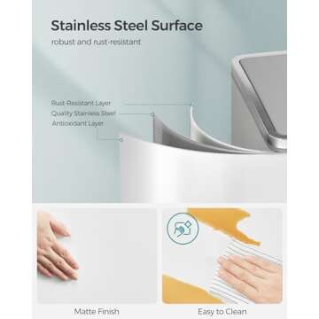 SONGMICS Trash Can, 2 x 8 Gallon (2 x 30 L) Garbage Can for Kitchen, with 15 Trash Bags, 2 Compartments, Plastic Inner Buckets and Hinged Lids, Airtight, White and Gray ULTB60WT