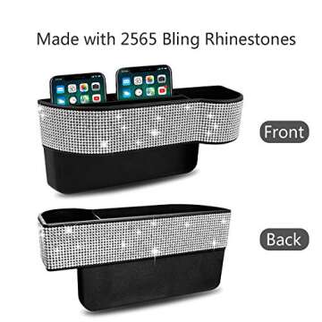 Exquisite Car Front Seat Organizer - Seat Side Storage Box Gap Filler for Ms. Aristocracy with Bling Matrix Diamond Console Mobile Phone Cards Coin Money Beverage and Cup Holder