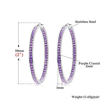 CiNily Purple Cubic Zirconia Stainless Steel Hoop Earring for Women Hypoallergenic Jewelry for Sensi...