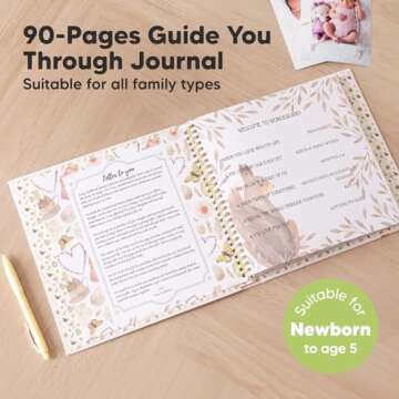 First 5 Years Baby Memory Book Girl, Boy - 90 Pages Hardcover First Year Milestone Keepsake Book, Ne...