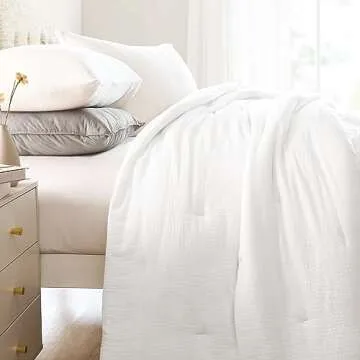 HOMBYS Soft Muslin Comforter Lightweight Oversized King 120x120, 100 Percent Cotton Breathable Gauze White Bedding Duvet Insert, Reversible Summer Down Alternative Pure