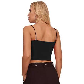 Floerns Women's Spaghetti Strap Sleeveless Cut Out Rave Tube Crop Cami Neon Top Black M