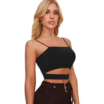 Floerns Women's Spaghetti Strap Sleeveless Cut Out Rave Tube Crop Cami Neon Top Black M