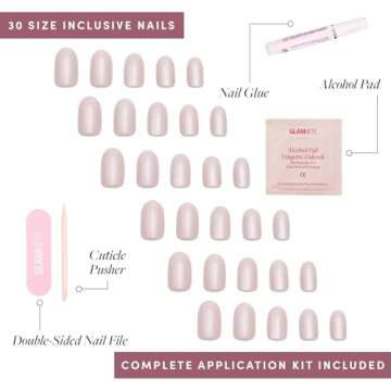 Glamnetic Press On Nails - Pure Intentions | Glossy, Semi-Transparent, Short Round Nails, Reusable | 12 Sizes - 30 Nail Kit with Glue