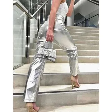 Trendy Silver Metallic Faux Leather Pants for Women