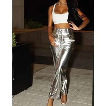 Trendy Silver Metallic Faux Leather Pants for Women