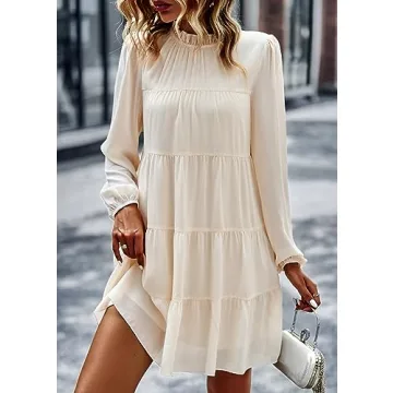 KIRUNDO Women's Long Sleeve Ruffle Tiered Dress Flowy Style