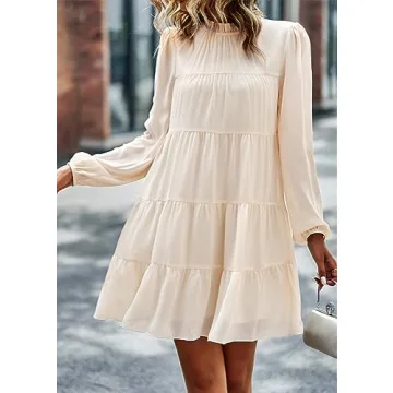 KIRUNDO Women's Long Sleeve Ruffle Tiered Dress Flowy Style