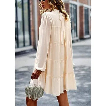 KIRUNDO Women's Long Sleeve Ruffle Tiered Dress Flowy Style