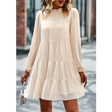 KIRUNDO Women's Long Sleeve Ruffle Tiered Dress Flowy Style
