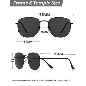 Veda Tinda Vision Black Sunglasses For Women Trendy Retro 70s 90s Festival Tinted Vintage Polarized Metal Frame Oversized Square Shades Womens Accessories UV400 Protection with Glasses Chain C05S02