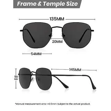 Veda Tinda Vision Black Sunglasses For Women Trendy Retro 70s 90s Festival Tinted Vintage Polarized Metal Frame Oversized Square Shades Womens Accessories UV400 Protection with Glasses Chain C05S02