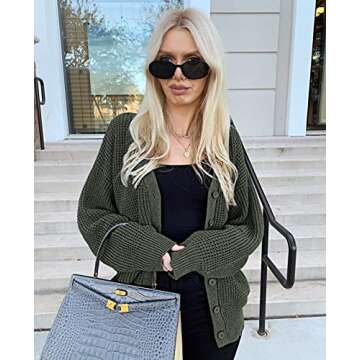 QUALFORT Women’s Oversized Button Down Cardigan Sweater