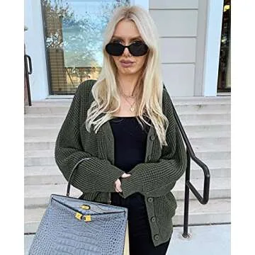 QUALFORT Women’s Oversized Button Down Cardigan Sweater