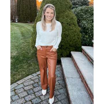 VILIGO Brown Faux Leather Wide Leg Pants for Women Casual Jeans