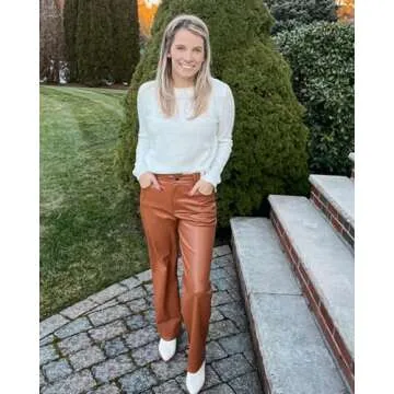 VILIGO Brown Faux Leather Wide Leg Pants for Women Casual Jeans