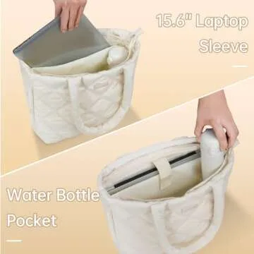 soewten Tote Bag for Women, Quilted Women Tote Bag with Zipper, Lightweight Puffer Work Bag Multiple Pockets, Shoulder Bag Handbags Top Handle Large Purse for Casual Work, Gift for Women Beige