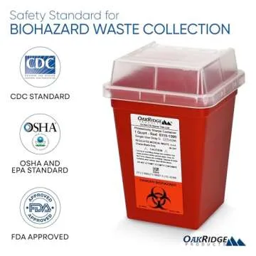 Oakridge Products Sharps Container for Home Use and Professional 1 Quart (3-Pack), Biohazard Needle and Syringe Disposal, Small Portable Container for Travel, CDC Certified