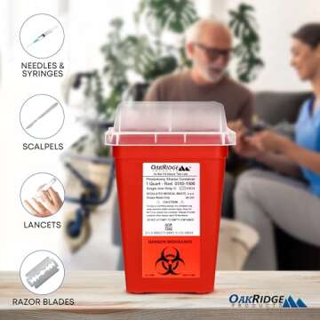 Oakridge Products Sharps Container for Home Use and Professional 1 Quart (3-Pack), Biohazard Needle and Syringe Disposal, Small Portable Container for Travel, CDC Certified