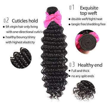 Aatifa Lace Rosa Brazilian Virgin Hair Deep Wave 3 Bundles with Free Part Closure, lace closure 100%...