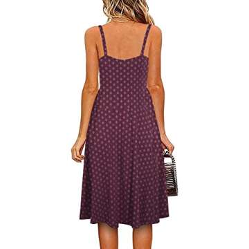 Soesdemo Summer Dresses for Women Sleeveless V Neck Spaghetti Strap A Line 2023 Fashion Sundresses Casual Wine Red Polka Print Dress with Pockets for Wedding/Spring/Beach