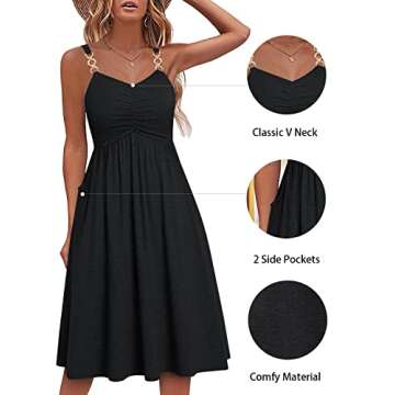 Soesdemo Summer Dresses for Women Sleeveless V Neck Spaghetti Strap A Line 2023 Fashion Sundresses Casual Wine Red Polka Print Dress with Pockets for Wedding/Spring/Beach