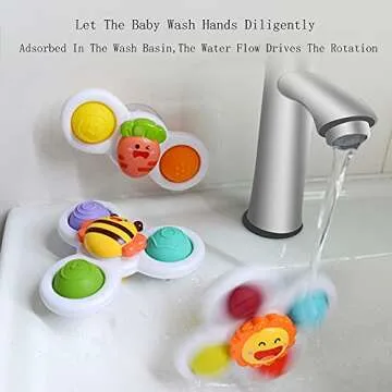 3PCS Suction Cup Spinner Bath Toy for 1 2 Year Old Baby Toys Spinning Top Baby Toys Sensory Toys for Toddlers 1-3 (Classic)