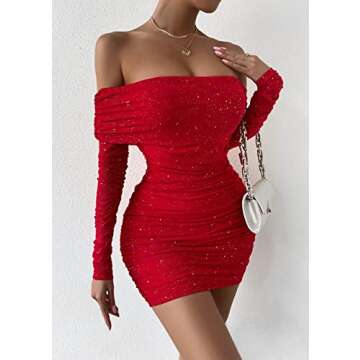 Yissang Sparkle Glitter Off Shoulder Bodycon Dress