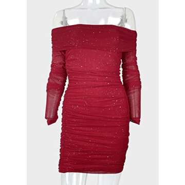 Yissang Sparkle Glitter Off Shoulder Bodycon Dress