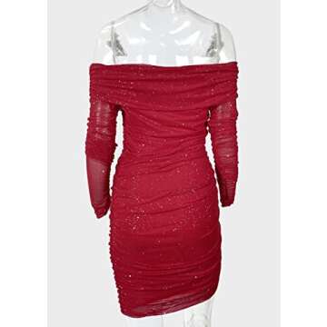 Yissang Sparkle Glitter Off Shoulder Bodycon Dress