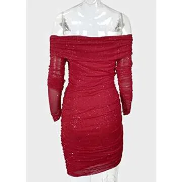 Yissang Sparkle Glitter Off Shoulder Bodycon Dress