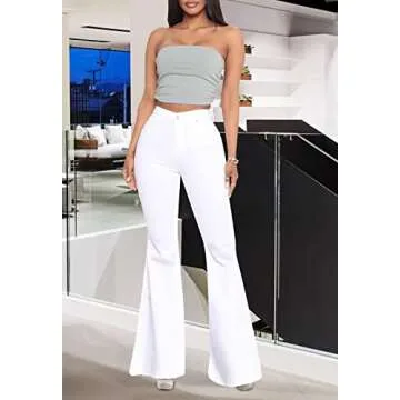 Stylish Women's High Waisted Flare Jeans - Ripped Fashion