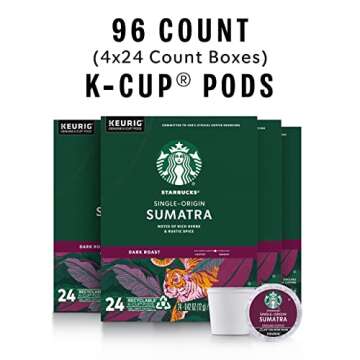 Starbucks K-Cup Coffee Pods, Dark Roast Coffee, Sumatra for Keurig Brewers, 100% Arabica, 4 boxes (9...