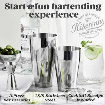 KITESSENSU Boston Cocktail Shaker Set, 4-Piece Boston Shaker Tins Bartender Kit with 18oz & 28oz Mix...